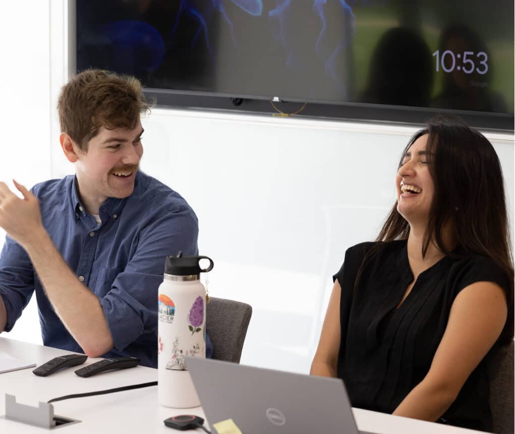 Two people engaged in discussion.